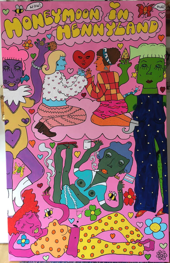 honeymoon in hennyland, 2022, Acryl auf Leinwand; 160x100cm
